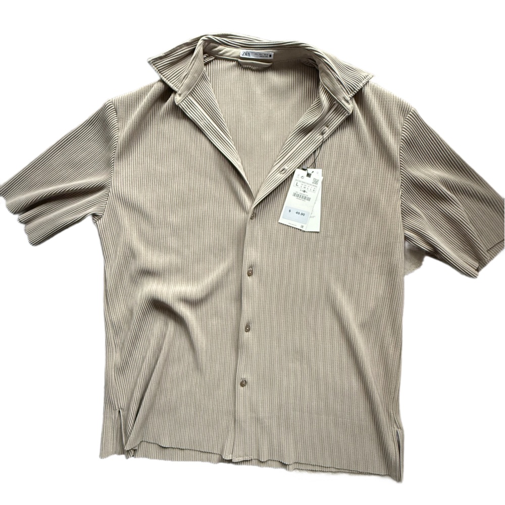 Zara Men's Taupe Striped Button Down Shirt